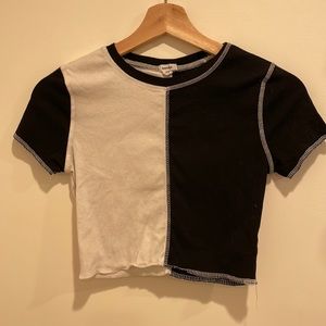 black and white contrast stitch crop top